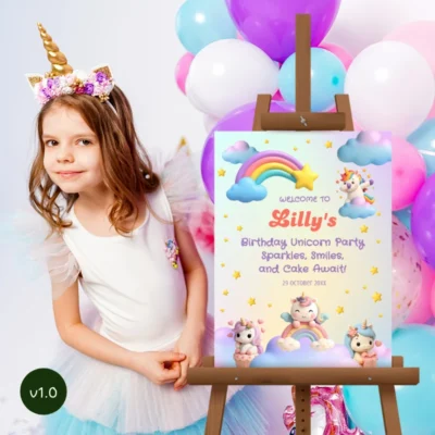 Kids Birthday Welcome Sign Unicorn Theme v1.0