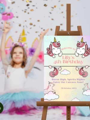 Kids Birthday Welcome Sign Unicorn Theme v2.0