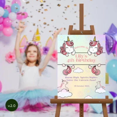 Kids Birthday Welcome Sign Unicorn Theme v2.0