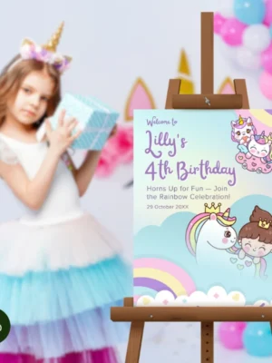 Kids Birthday Welcome Sign Unicorn Theme v3.0
