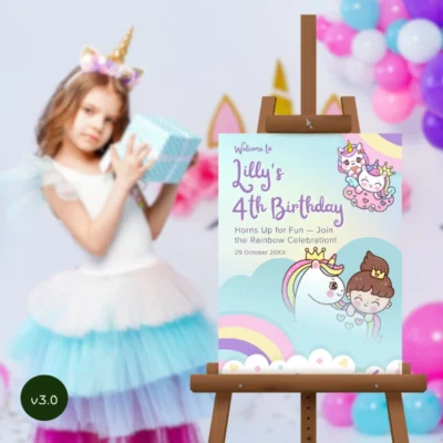 Kids Birthday Welcome Sign Unicorn Theme v3.0