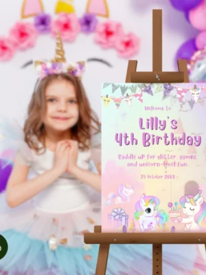 Kids Birthday Welcome Sign Unicorn Theme v4.0