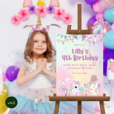 Kids Birthday Welcome Sign Unicorn Theme v4.0