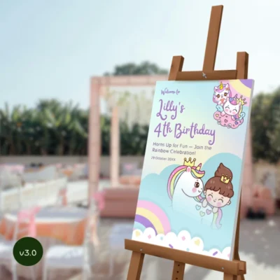 Kids Birthday Welcome Sign Unicorn Theme v3.0