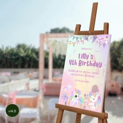 Kids Birthday Welcome Sign Unicorn Theme v4.0