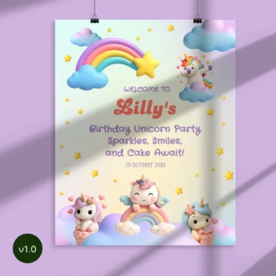 Kids Birthday Welcome Sign Unicorn Theme v1.0