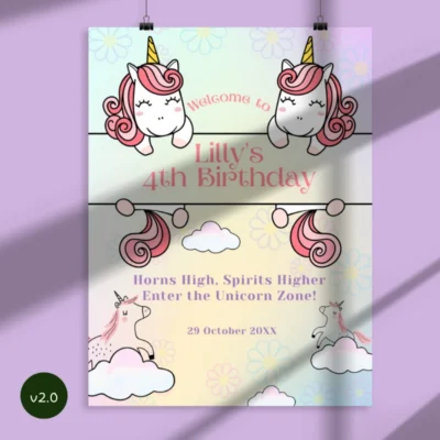 Kids Birthday Welcome Sign Unicorn Theme v2.0