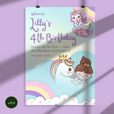 Kids Birthday Welcome Sign Unicorn Theme v3.0