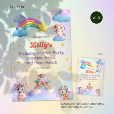 Kids Birthday Welcome Sign Unicorn Theme v1.0