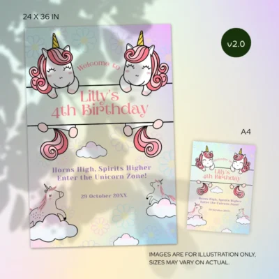 Kids Birthday Welcome Sign Unicorn Theme v2.0