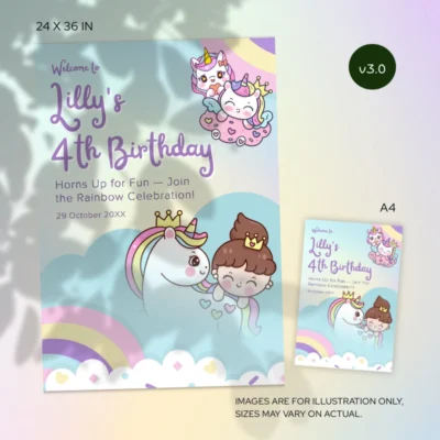Kids Birthday Welcome Sign Unicorn Theme v3.0