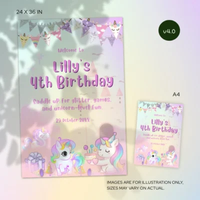 Kids Birthday Welcome Sign Unicorn Theme v4.0