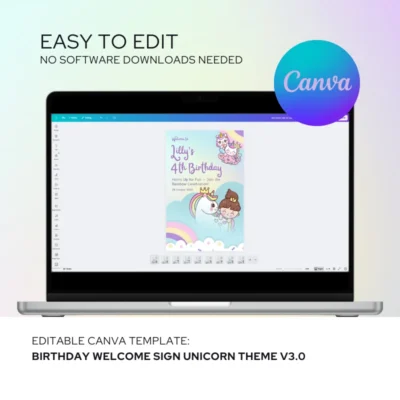 Kids Birthday Welcome Sign Unicorn Theme v3.0