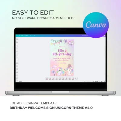 Kids Birthday Welcome Sign Unicorn Theme v4.0