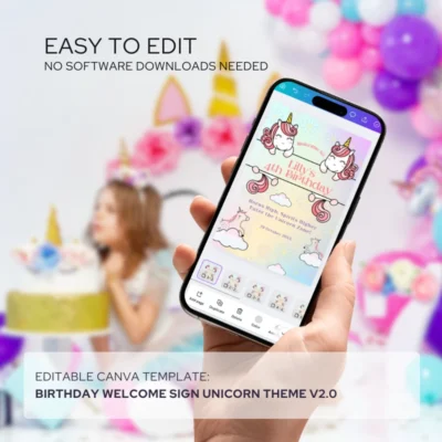 Kids Birthday Welcome Sign Unicorn Theme v2.0