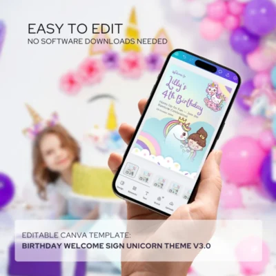 Kids Birthday Welcome Sign Unicorn Theme v3.0