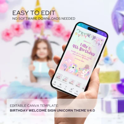 Kids Birthday Welcome Sign Unicorn Theme v4.0