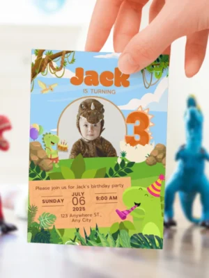 Editable Canva Template Kids Birthday Invite 3yo Cute Dinosaur Theme v1.1