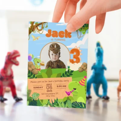 Editable Canva Template Kids Birthday Invite 3yo Cute Dinosaur Theme v1.1