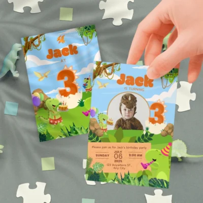Kids Birthday Invite 3yo Cute Dinosaur Theme v1.1