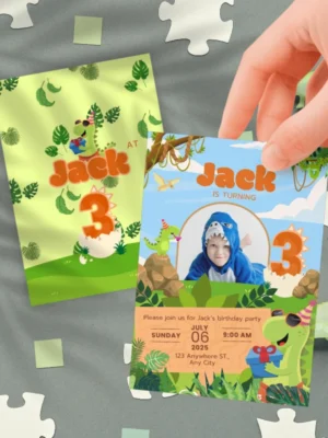 Kids Birthday Invite 3yo Cute Dinosaur Theme v1.2