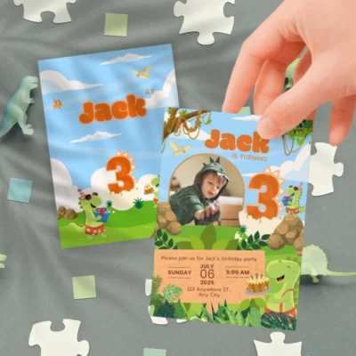 Kids Birthday Invite 3yo Cute Dinosaur Theme v1.3