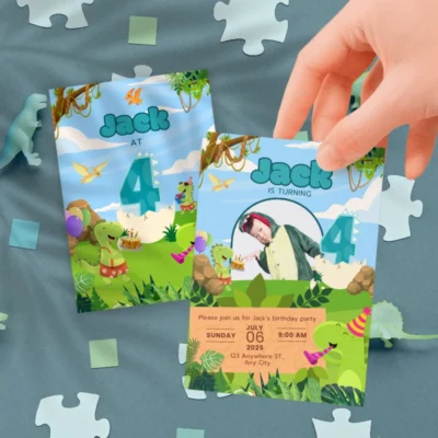 Kids Birthday Invite 4yo Cute Dinosaur Theme v1.1