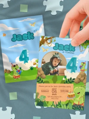 Kids Birthday Invite 4yo Cute Dinosaur Theme v1.3