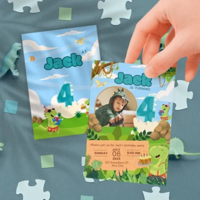 Kids Birthday Invite 4yo Cute Dinosaur Theme v1.3