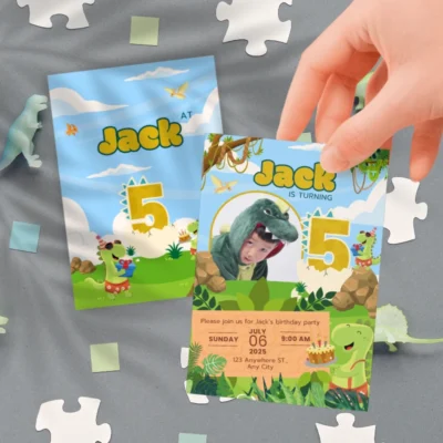 Kids Birthday Invite 5yo Cute Dinosaur Theme v1.3