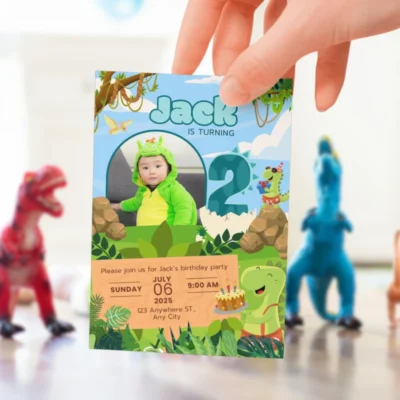 Kids Birthday Invite 2yo Cute Dinosaur Theme v1.3