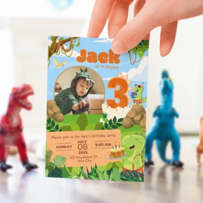 Kids Birthday Invite 3yo Cute Dinosaur Theme v1.3