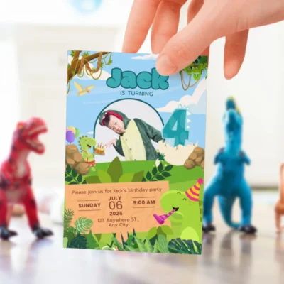 Kids Birthday Invite 4yo Cute Dinosaur Theme v1.1