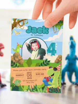 Kids Birthday Invite 4yo Cute Dinosaur Theme v1.2