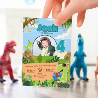 Kids Birthday Invite 4yo Cute Dinosaur Theme v1.2