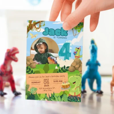 Kids Birthday Invite 4yo Cute Dinosaur Theme v1.3