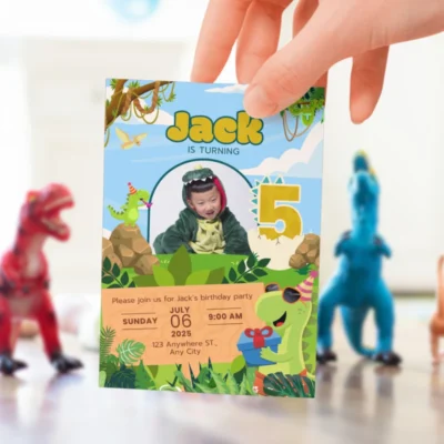 Kids Birthday Invite 5yo Cute Dinosaur Theme v1.2