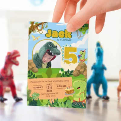 Kids Birthday Invite 5yo Cute Dinosaur Theme v1.3