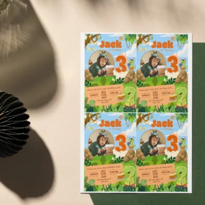 Kids Birthday Invite 3yo Cute Dinosaur Theme v1.3