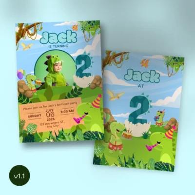 Kids Birthday Invite 2yo Cute Dinosaur Theme v1.1