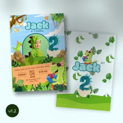 Kids Birthday Invite 2yo Cute Dinosaur Theme v1.1