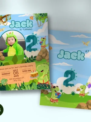 Kids Birthday Invite 2yo Cute Dinosaur Theme v1.3