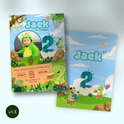 Kids Birthday Invite 2yo Cute Dinosaur Theme v1.3
