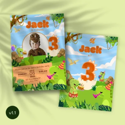 Kids Birthday Invite 3yo Cute Dinosaur Theme v1.1