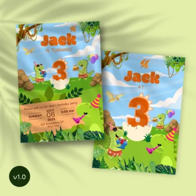 Kids Birthday Invite 3yo Cute Dinosaur Theme v1.0