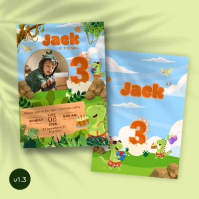 Kids Birthday Invite 3yo Cute Dinosaur Theme v1.3