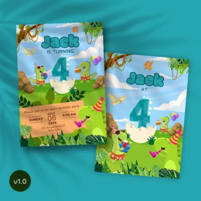 Kids Birthday Invite 4yo Cute Dinosaur Theme v1.0