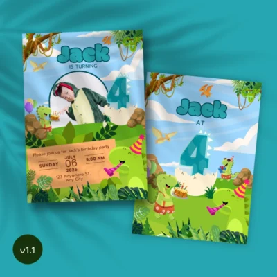 Kids Birthday Invite 4yo Cute Dinosaur Theme v1.1