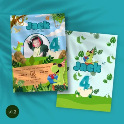 Kids Birthday Invite 4yo Cute Dinosaur Theme v1.2