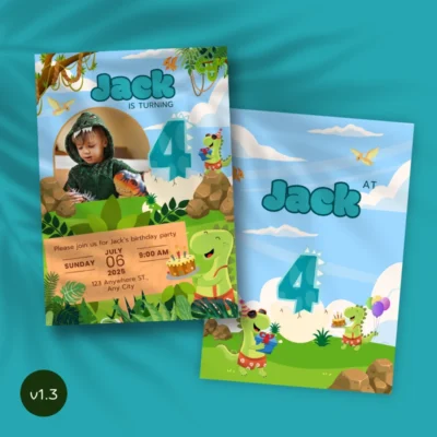 Kids Birthday Invite 4yo Cute Dinosaur Theme v1.3